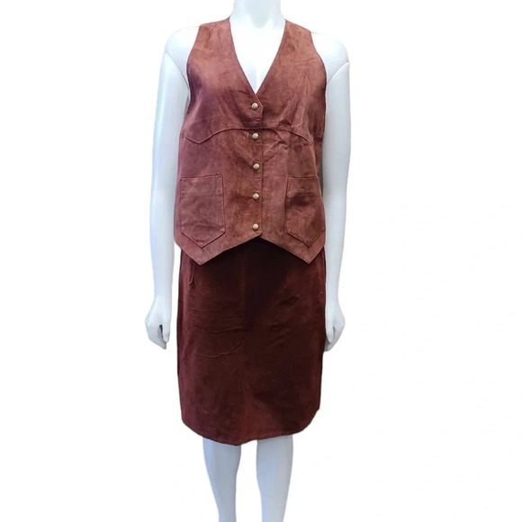 Seperate  Scene 2 Piece 100% Leather Skirt Size 14 Vest Size Large - Picture 2 of 15